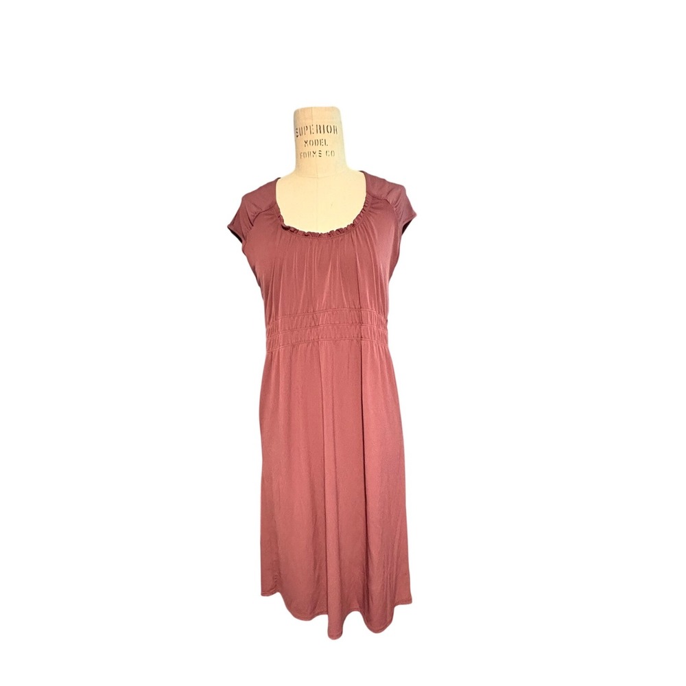 Axcess Liz Claiborne Womens Mauve Smocked Empire Waist Cap Sleeve Dress Size M